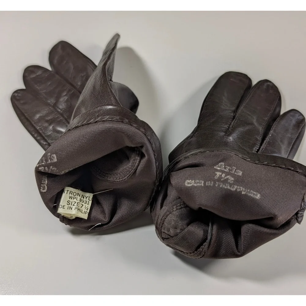 Milli‎ Smith Brown Leather Cashmere Lined Studded Gloves Womens Size Small S